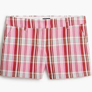 J Crew Plus Size 14 Chino 3.5"  Short‎ 100% Cotton Classic Plaid Pink $59 NWT